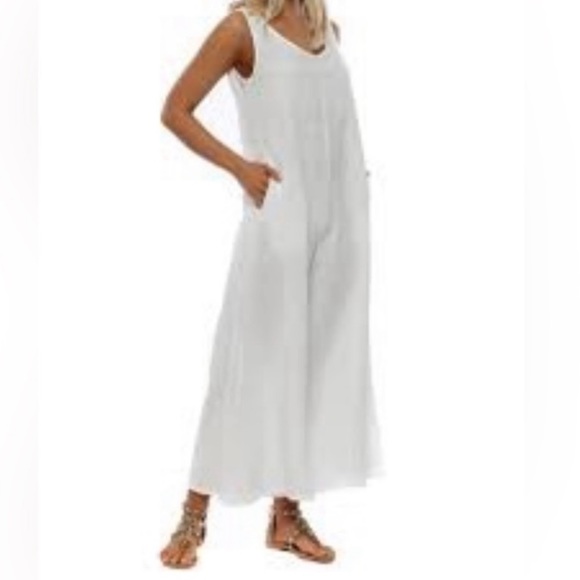 Elena Baldi Other - Elena Baldi White Linen Jumpsuit Jumper Cover-up L Large